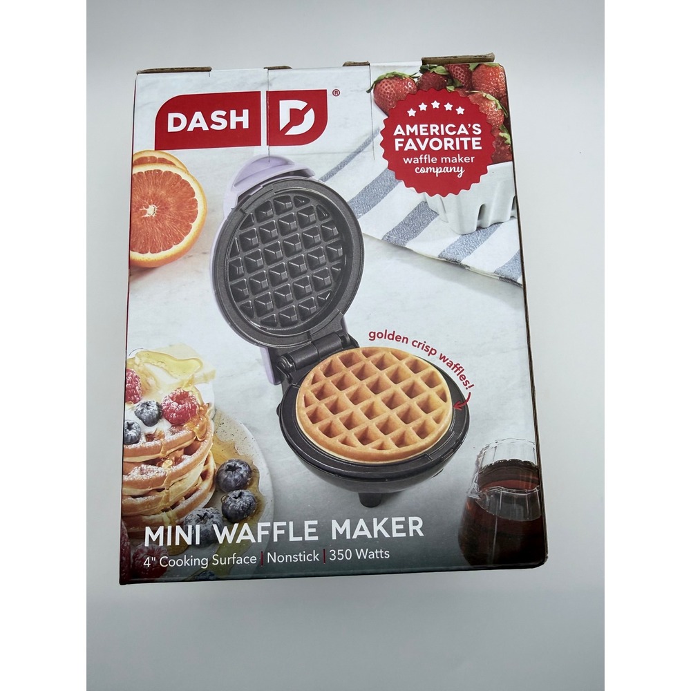 Dash Mini Waffle Maker Lavender Purple 4 Inch Nonstick 350W DMW001LV New in Box - Picture 2 of 3